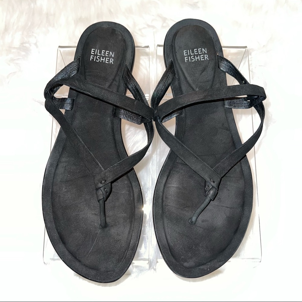Eileen Fisher Black Leather Sandals Size 8.5